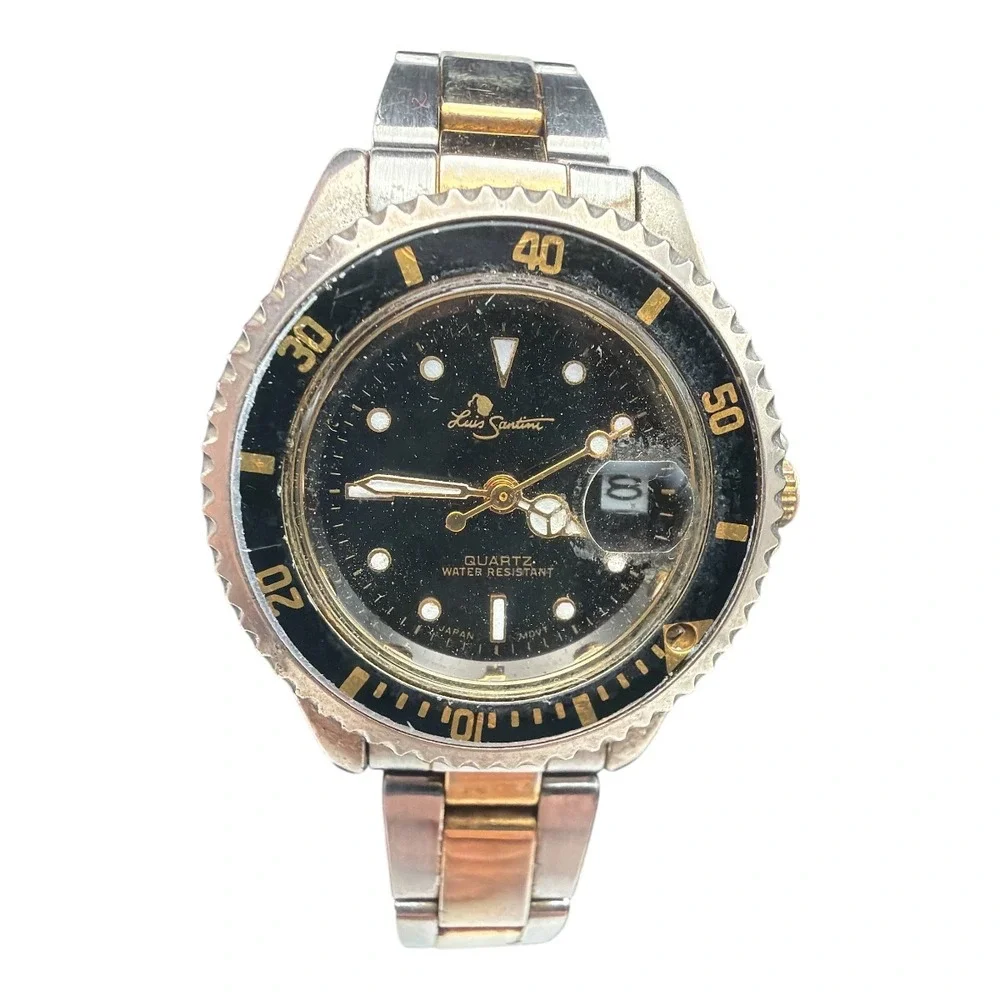 Luis Santini Watch Stainless Silver Gold Tone Date Water Res Quartz Untested